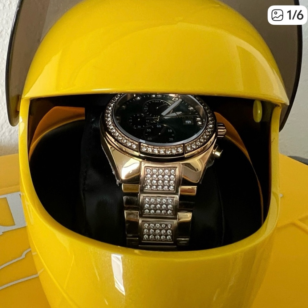 Invicta Gold and Green Watch with Crystal Accents
